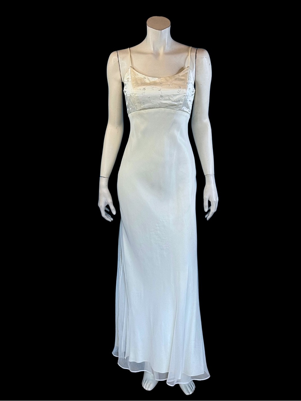 90s White & Silver Chiffon and Satin Formal Ethereal Slip Dress | XS